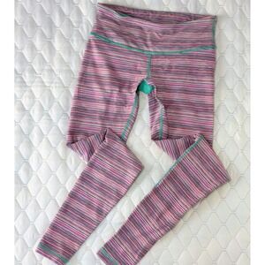 Lululemon Wunder Under Leggings Womens 8 Pink Purple Striped Excellent Luon Yoga